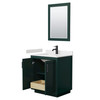 Miranda 30 Inch Single Bathroom Vanity In Green, Carrara Cultured Marble Countertop, Undermount Square Sink, Matte Black Trim, 24 Inch Mirror