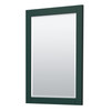 Miranda 30 Inch Single Bathroom Vanity In Green, 1.25 Inch Thick Matte White Solid Surface Countertop, Integrated Sink, Matte Black Trim, 24 Inch Mirror