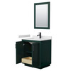 Miranda 30 Inch Single Bathroom Vanity In Green, White Cultured Marble Countertop, Undermount Square Sink, Matte Black Trim, 24 Inch Mirror