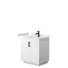 Miranda 30 Inch Single Bathroom Vanity In White, White Cultured Marble Countertop, Undermount Square Sink, Matte Black Trim