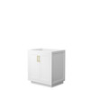 Miranda 30 Inch Single Bathroom Vanity In White, No Countertop, No Sink, Brushed Gold Trim