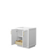 Miranda 30 Inch Single Bathroom Vanity In White, No Countertop, No Sink, Brushed Gold Trim