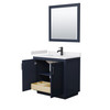 Miranda 36 Inch Single Bathroom Vanity In Dark Blue, White Cultured Marble Countertop, Undermount Square Sink, Matte Black Trim, 34 Inch Mirror