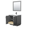 Miranda 36 Inch Single Bathroom Vanity In Dark Gray, 1.25 Inch Thick Matte White Solid Surface Countertop, Integrated Sink, Matte Black Trim, 34 Inch Mirror
