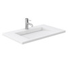 Miranda 36 Inch Single Bathroom Vanity In Dark Gray, 1.25 Inch Thick Matte White Solid Surface Countertop, Integrated Sink, Matte Black Trim, 34 Inch Mirror