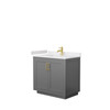 Miranda 36 Inch Single Bathroom Vanity In Dark Gray, White Cultured Marble Countertop, Undermount Square Sink, Brushed Gold Trim