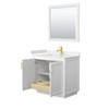 Miranda 36 Inch Single Bathroom Vanity In White, Carrara Cultured Marble Countertop, Undermount Square Sink, Brushed Gold Trim, 34 Inch Mirror