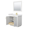 Miranda 36 Inch Single Bathroom Vanity In White, White Cultured Marble Countertop, Undermount Square Sink, Brushed Gold Trim, 34 Inch Mirror