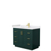 Miranda 42 Inch Single Bathroom Vanity In Green, White Cultured Marble Countertop, Undermount Square Sink, Brushed Gold Trim