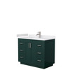 Miranda 42 Inch Single Bathroom Vanity In Green, White Cultured Marble Countertop, Undermount Square Sink, Brushed Nickel Trim