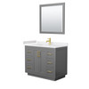 Miranda 42 Inch Single Bathroom Vanity In Dark Gray, White Cultured Marble Countertop, Undermount Square Sink, Brushed Gold Trim, 34 Inch Mirror