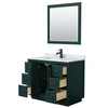 Miranda 42 Inch Single Bathroom Vanity In Green, White Carrara Marble Countertop, Undermount Square Sink, Matte Black Trim, 34 Inch Mirror