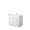 Miranda 42 Inch Single Bathroom Vanity In White, Carrara Cultured Marble Countertop, Undermount Square Sink, Brushed Gold Trim