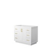 Miranda 42 Inch Single Bathroom Vanity In White, No Countertop, No Sink, Brushed Gold Trim