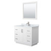 Miranda 42 Inch Single Bathroom Vanity In White, White Carrara Marble Countertop, Undermount Square Sink, Brushed Nickel Trim, 34 Inch Mirror