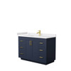 Miranda 48 Inch Single Bathroom Vanity In Dark Blue, White Cultured Marble Countertop, Undermount Square Sink, Brushed Gold Trim