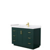 Miranda 48 Inch Single Bathroom Vanity In Green, White Cultured Marble Countertop, Undermount Square Sink, Brushed Gold Trim