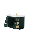 Miranda 48 Inch Single Bathroom Vanity In Green, White Cultured Marble Countertop, Undermount Square Sink, Brushed Gold Trim