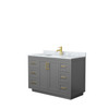 Miranda 48 Inch Single Bathroom Vanity In Dark Gray, White Carrara Marble Countertop, Undermount Square Sink, Brushed Gold Trim