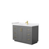 Miranda 48 Inch Single Bathroom Vanity In Dark Gray, White Cultured Marble Countertop, Undermount Square Sink, Brushed Gold Trim