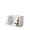 Miranda 48 Inch Single Bathroom Vanity In White, No Countertop, No Sink, Brushed Gold Trim