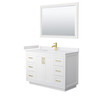 Miranda 48 Inch Single Bathroom Vanity In White, White Cultured Marble Countertop, Undermount Square Sink, Brushed Gold Trim, 46 Inch Mirror