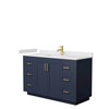Miranda 54 Inch Single Bathroom Vanity In Dark Blue, White Cultured Marble Countertop, Undermount Square Sink, Brushed Gold Trim