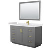 Miranda 54 Inch Single Bathroom Vanity In Dark Gray, White Cultured Marble Countertop, Undermount Square Sink, Brushed Gold Trim, 46 Inch Mirror