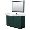 Miranda 54 Inch Single Bathroom Vanity In Green, White Cultured Marble Countertop, Undermount Square Sink, Matte Black Trim, 46 Inch Mirror
