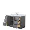 Miranda 54 Inch Single Bathroom Vanity In Dark Gray, White Carrara Marble Countertop, Undermount Square Sink, Brushed Nickel Trim