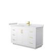 Miranda 54 Inch Single Bathroom Vanity In White, White Cultured Marble Countertop, Undermount Square Sink, Brushed Gold Trim