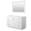 Miranda 54 Inch Single Bathroom Vanity In White, No Countertop, No Sink, Brushed Nickel Trim, 46 Inch Mirror