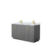 Miranda 60 Inch Double Bathroom Vanity In Dark Gray, White Carrara Marble Countertop, Undermount Square Sinks, Brushed Gold Trim