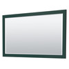 Miranda 60 Inch Double Bathroom Vanity In Green, 1.25 Inch Thick Matte White Solid Surface Countertop, Integrated Sinks, Matte Black Trim, 58 Inch Mirror