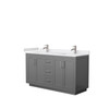 Miranda 60 Inch Double Bathroom Vanity In Dark Gray, White Cultured Marble Countertop, Undermount Square Sinks, Brushed Nickel Trim