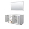 Miranda 60 Inch Double Bathroom Vanity In White, No Countertop, No Sink, Brushed Gold Trim, 58 Inch Mirror