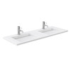 Miranda 60 Inch Double Bathroom Vanity In White, 1.25 Inch Thick Matte White Solid Surface Countertop, Integrated Sinks, Brushed Gold Trim