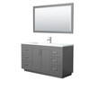 Miranda 60 Inch Single Bathroom Vanity In Dark Gray, 1.25 Inch Thick Matte White Solid Surface Countertop, Integrated Sink, Brushed Nickel Trim, 58 Inch Mirror