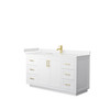 Miranda 60 Inch Single Bathroom Vanity In White, Carrara Cultured Marble Countertop, Undermount Square Sink, Brushed Gold Trim