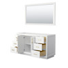 Miranda 60 Inch Single Bathroom Vanity In White, No Countertop, No Sink, Brushed Gold Trim, 58 Inch Mirror