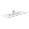 Miranda 60 Inch Single Bathroom Vanity In White, 1.25 Inch Thick Matte White Solid Surface Countertop, Integrated Sink, Brushed Gold Trim, 58 Inch Mirror