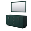 Miranda 66 Inch Double Bathroom Vanity In Green, No Countertop, No Sink, Brushed Nickel Trim, 58 Inch Mirror