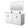 Miranda 66 Inch Double Bathroom Vanity In White, Carrara Cultured Marble Countertop, Undermount Square Sinks, Matte Black Trim, 58 Inch Mirror