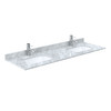 Miranda 66 Inch Double Bathroom Vanity In White, White Carrara Marble Countertop, Undermount Square Sinks, Brushed Gold Trim