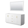 Miranda 66 Inch Double Bathroom Vanity In White, No Countertop, No Sink, Brushed Gold Trim, 58 Inch Mirror