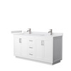 Miranda 66 Inch Double Bathroom Vanity In White, White Cultured Marble Countertop, Undermount Square Sinks, Brushed Nickel Trim