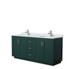 Miranda 72 Inch Double Bathroom Vanity In Green, White Carrara Marble Countertop, Undermount Square Sinks, Brushed Nickel Trim