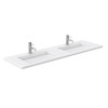 Miranda 72 Inch Double Bathroom Vanity In White, 1.25 Inch Thick Matte White Solid Surface Countertop, Integrated Sinks, Matte Black Trim, 70 Inch Mirror