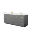 Miranda 84 Inch Double Bathroom Vanity In Dark Gray, Carrara Cultured Marble Countertop, Undermount Square Sinks, Brushed Gold Trim