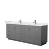 Miranda 84 Inch Double Bathroom Vanity In Dark Gray, Carrara Cultured Marble Countertop, Undermount Square Sinks, Brushed Nickel Trim